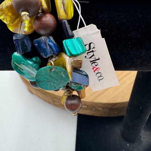 Style & Co. bracelet Brasil inspired line shell and stone elastics 3 piece set b - Picture 6 of 7